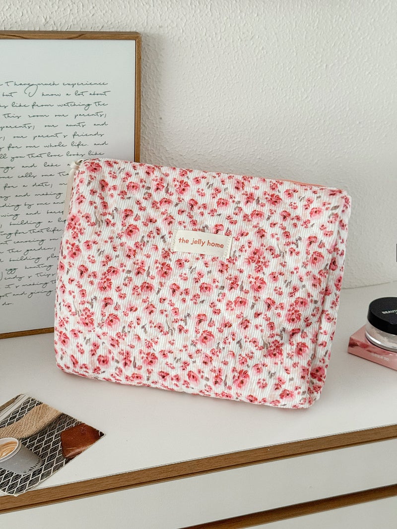 Corduroy Honey Powder Rose Cosmetic Bag New Original Small Fresh Floral Girly Heart Ins Style Toiletry Bag - Image 4